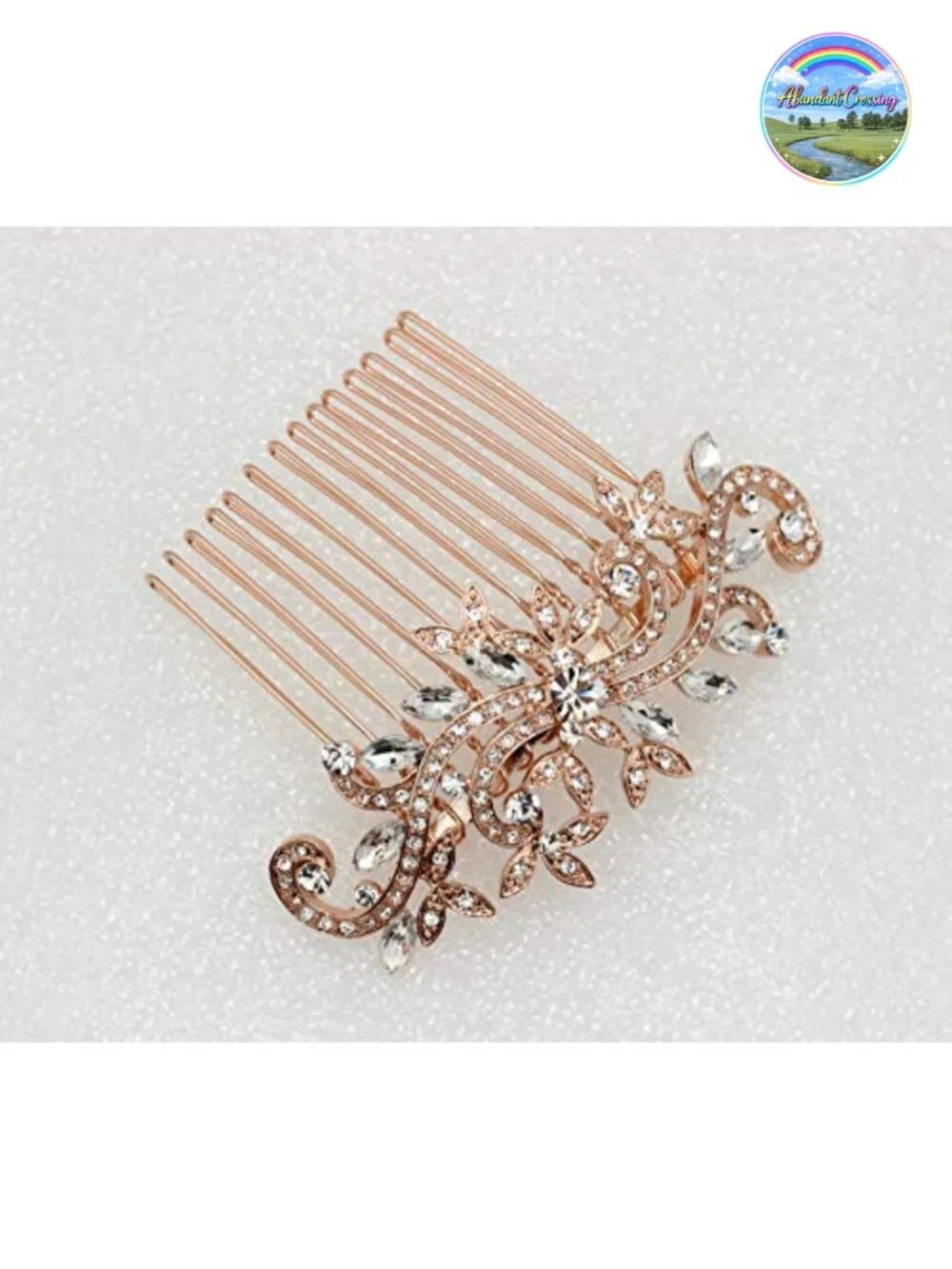 Crystal Floral Hair Comb Rose Gold Plated Rhinestone Alloy Metal Bridal Hair